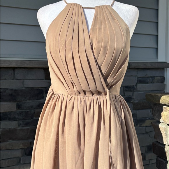 Elegant Tan Halter Maxi Dress - Picture 2 of 7